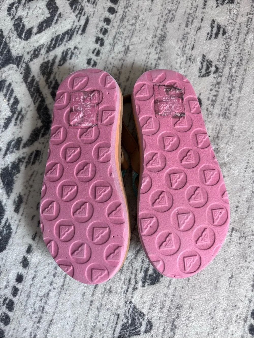 Roxy Tan Sandals with Mint, Pink, Yellow and Blue Straps